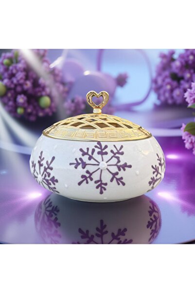 İlbay Çini Takı Seramik poyraz Şekerlik lila kar tanesi metal kapaklı