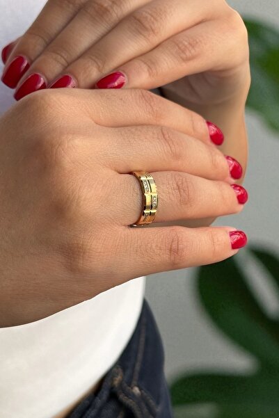 Utku Kuyumculuk 14 AYAR ÜSTÜ KALEMLİ VE KÜÇÜK TAŞLI 5 MM ALYANS YÜZÜK