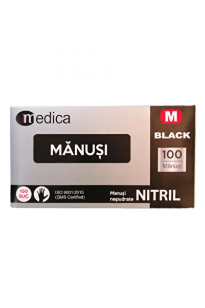 MEDICA Manusi nepudrate din nitril pentru examinare, Marimea M, negre, 100 bucati