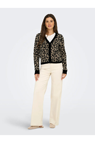 ONLY Onlleo Ls V-Neck Cardigan Knt Noos Women's Leopard Print Cardigan