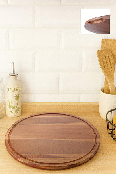 Çavdar Group Akasya Lüx 36 Cm Yuvarlak Pasta Pizza Tabağı Akasya Servis Sunum...