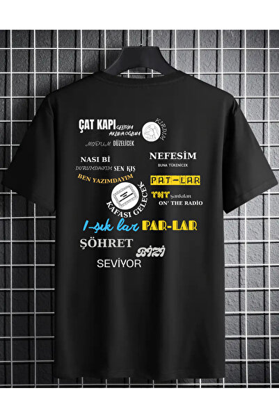 lovver Μαύρο μπλουζάκι Manifest Group με στάμπα στίχων, αναπνεύσιμο, 100% βαμ...