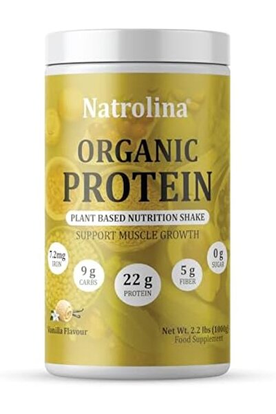 Natrolina Plant Based Organic Protein Powder - Vanilla Flavor 1Kg 2.2 lbs, 25 Servings | 22g Protein