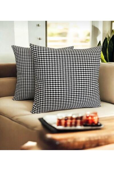 kissen 2'li Kazayağı Desenli Dokuma Kırlent Kılıfı Siyah & Beyaz