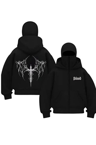 1blood Cardigan unisex cu hanorac cu imprimeu de păianjen Black Armor, tip ba...