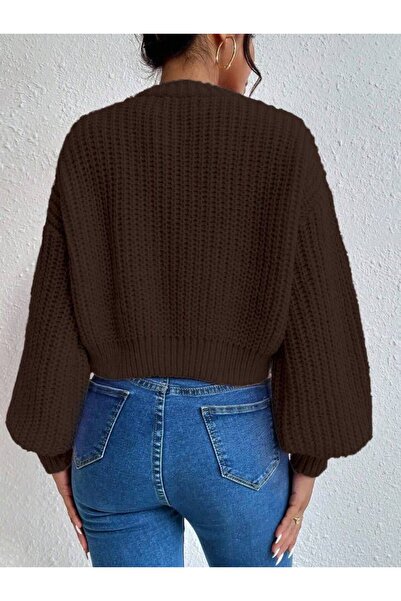 pepule Кафе Плетена с копчета Детайли с ребра на ръкавите Дамска жилетка