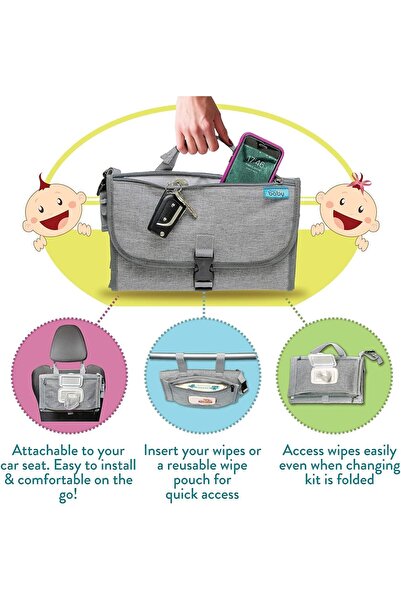 Generic SKY-TOUCH Baby Portable Waterproof Travel Changing Pad with Wipes Pocket - Grey
