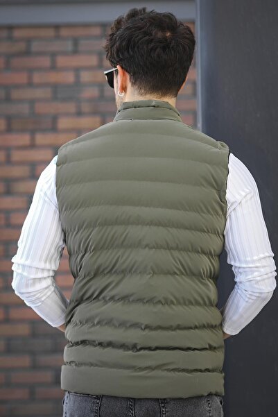 Oksit Faxy Pocketed Stand Collar Nova Shiny Fabric Men's Puffer Vest