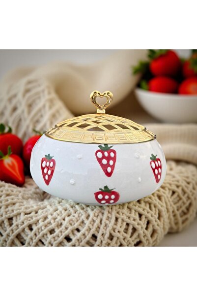 İlbay Çini Takı Seramik metal kapaklı poyraz Şekerlik çilek
