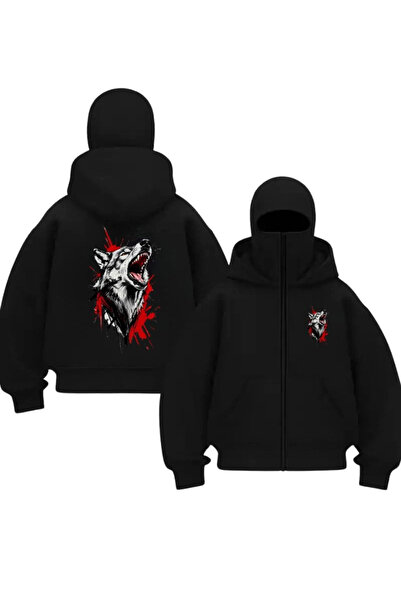 1blood سترة كارديجان للجنسين مطبوعة عليها ذئب يصرخ باللون الأسود