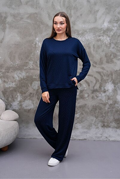 AGORATEKSTİL طقم نسائي من قماش الكريستال مع قطعة علوية وسفلية من الحجر - سويت...