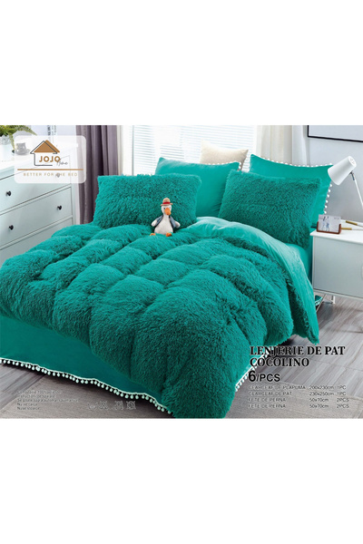 FIONNA.RO FLUFFY Fluffy Bed Linen - Green With Tassels