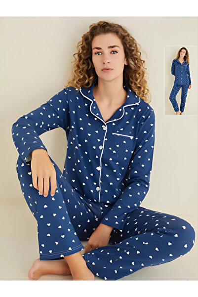 noyalux KADIN %95 PAMUK %5 LİKRALI GÖMLEK BOYDAN DÜĞMELİ KALIN KIŞLIK ŞIK PİJAMA TAKIMI