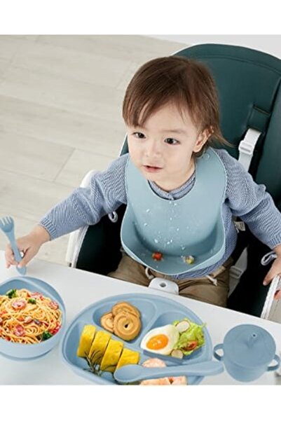 SKY TOUCH SKY-TOUCH 8 Pcs Silicone Baby Feeding Set, Baby Led Weaning Supplies with Suction Bowl Divided Plate