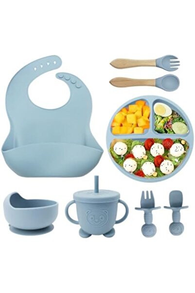 SKY TOUCH SKY-TOUCH 8 Pcs Silicone Baby Feeding Set, Baby Led Weaning Supplies with Suction Bowl Divided Plate