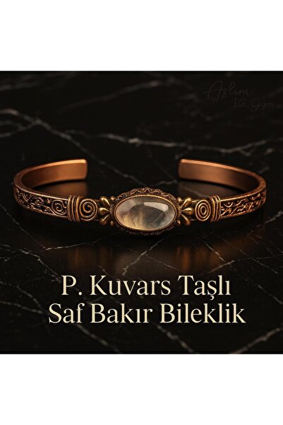 Lio20 Pembe Kuvars Doğal Taş Kombinli Otantik Saf Bakır Bileklik %100 Saf Bak...