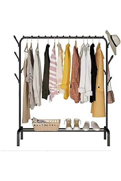 SKY TOUCH Clothes Rack, Metal Clothes Hanging Heavy Duty Indoor Bedroom Clothes Coat Stand Shoes Rack with Top