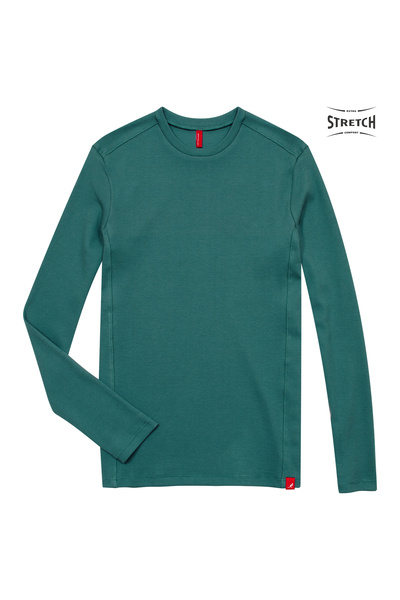 Cottonland Men's Rocco O Neck Medium Thick Ribbed Stretch Long Sleeve Cotton T-Shirt Dark Green