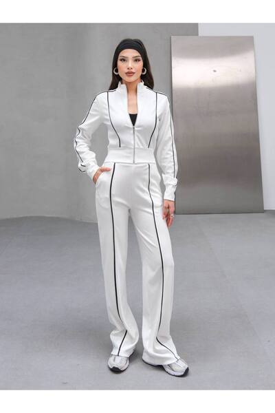 MY DEPO Women's Piping Detail Zippered Top and Bottom Set