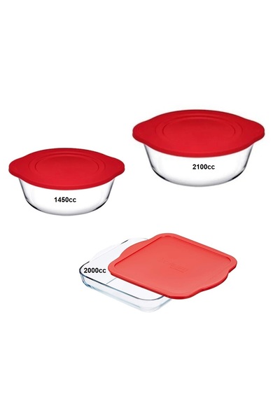 Paşabahçe Red Lid 3-Piece Glassware Set 59034-59001-59123