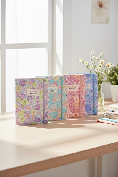 KIZILELMADA مجموعة من 4 دفاتر مقاس A5 - غلاف ملون منقوش ذو جودة عالية مع خياط...