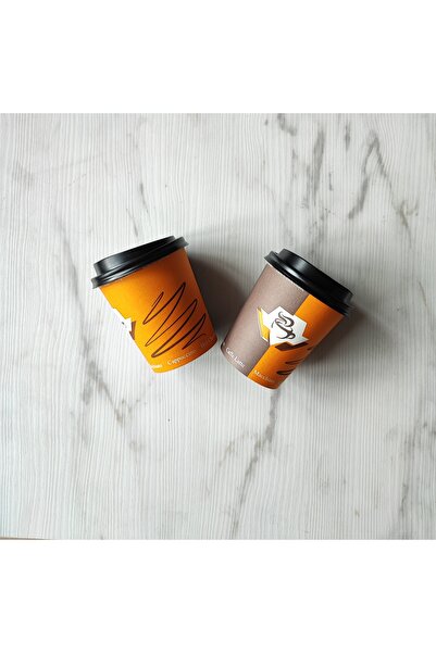 maycup 8 Oz Kapaklı Karton Bardak Latte Bardağı Karışık 50 Adet Bardak 50 Adet Kapak