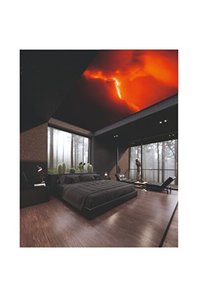 OEM Tapet Premium Canvas, Peisaj cu eruptie vulcan noaptea, 250x400 cm