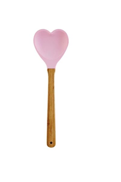 Genel Markalar Ahşap Saplı Silikon Kalp Desenli Spatula - Şık ve Pratik