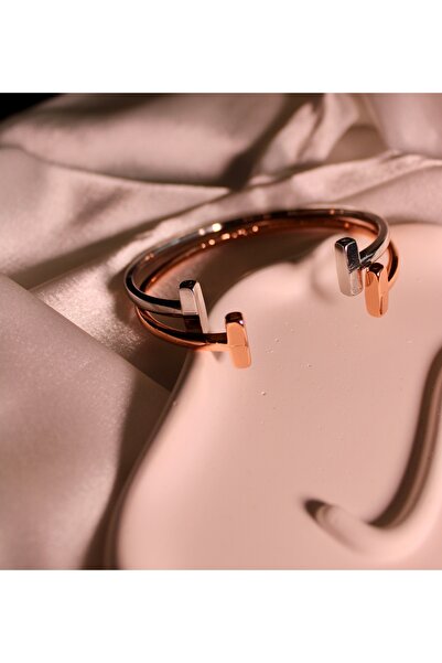 Dropaksesuar Rose Gold Ve Gümüş Renk Tiffany Kelepçe Seti