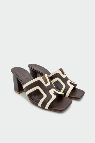 LamintaGlobal Oscar Bitter Brown Double Color Thick Heeled Women's Slippers