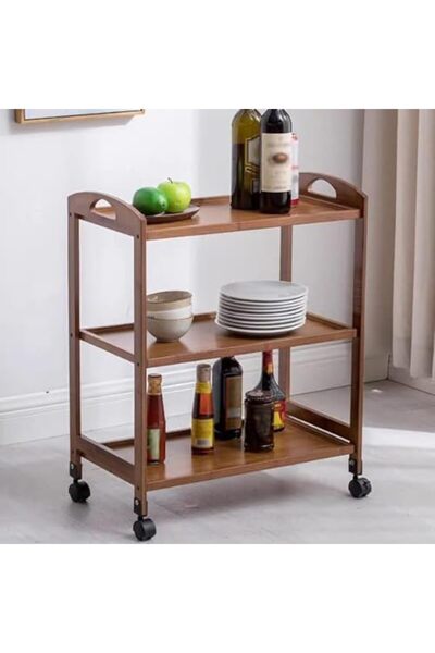 genric عربة تقديم الطعام المصنوعة من الخيزران من FFD بعجلات متحركة - عربة جزيرة المطبخ بمقبض، 3 طبقات و