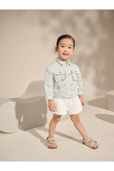 Next Baby Cotton White Blue Striped Ruffled Jacket