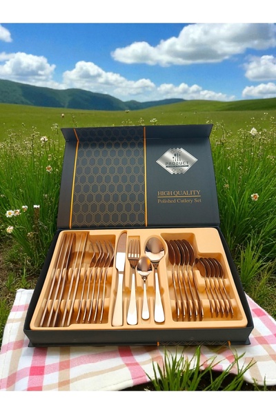 OEM 24-piece pink cutlery set with glossy finish