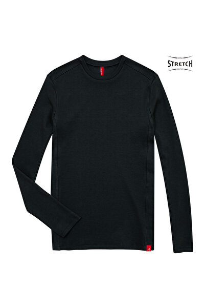 Cottonland Men's Rocco O-Neck Medium Thick Ribbed Stretch Long Sleeve Cotton T-Shirt Dark Gray