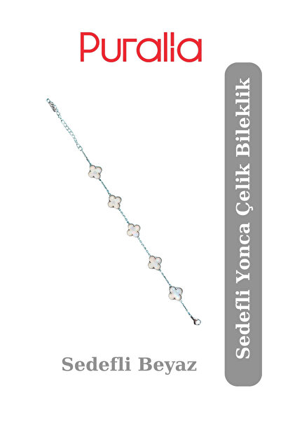 Puralia Pearlescent White Clover Steel Bracelet