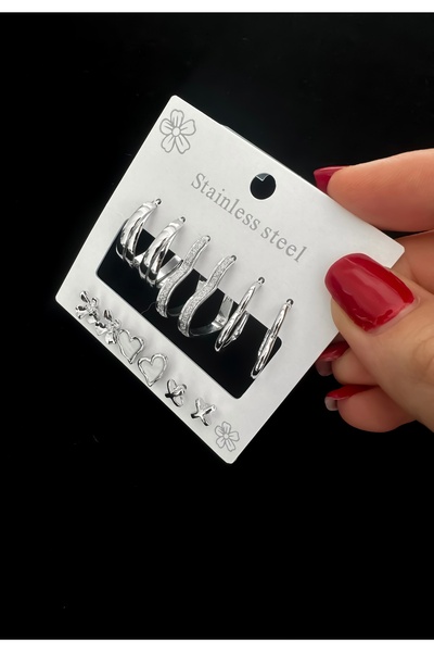 DarkellaStore Multi Ring Earrings, Heart Earrings, 6-Piece Earring Set