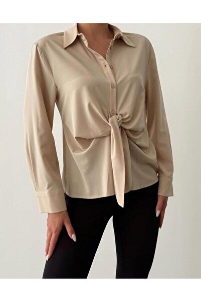 DOLCE QUEEN قميص نسائي بأكمام طويلة وأزرار مع تفاصيل ربط عند الخصر