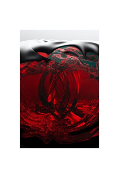 OEM Tablou Canvas Premium, Abstract rosu sangeriu cu negru si alb lichid, 60 ...