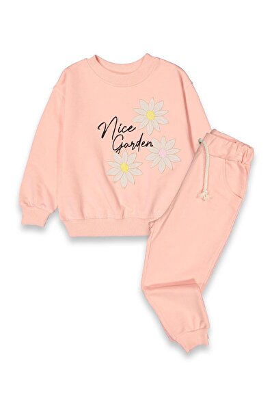 baby flamindo طقم رياضي للفتيات من بيبي فلاميندو مطبوع عليه زهور ومطرز بخيطين