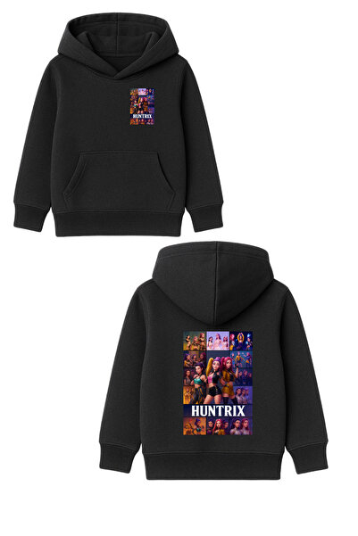 MECH BUTİK Demon Hunters Huntrx Printed Black Hooded Sweatshirt