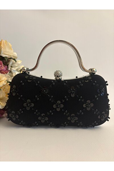 Ceylan Abiye Çanta - Siyah Boncuklu ve Pullu Abiye Çanta