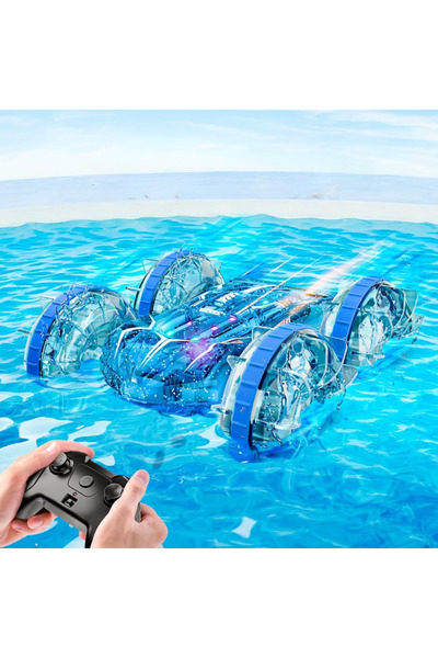 LUDIRO Masinuta RC Amfibie pentru Copii, Rotire 360°, Lumini LED, Acumulator USB, Albastru, + 5 Ani