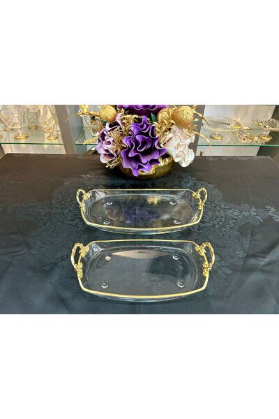 Santara Avangarde 2 Pieces Gold Colored Metal Handle Gold Gilt Stunning Tray & Presentation Holder