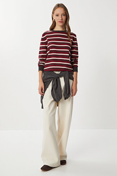 Lovelyİstanbul Striped Knitwear Sweater Lpf0103 Bordo Kemik