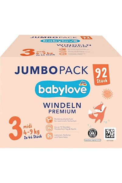 Babylove Scutece Jumbo Premium Mărimea 3, 92 buc