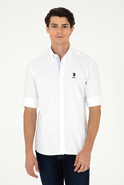 U.S. Polo Assn. Camasa Barbat Alba Texturata Cu Logo Brodat