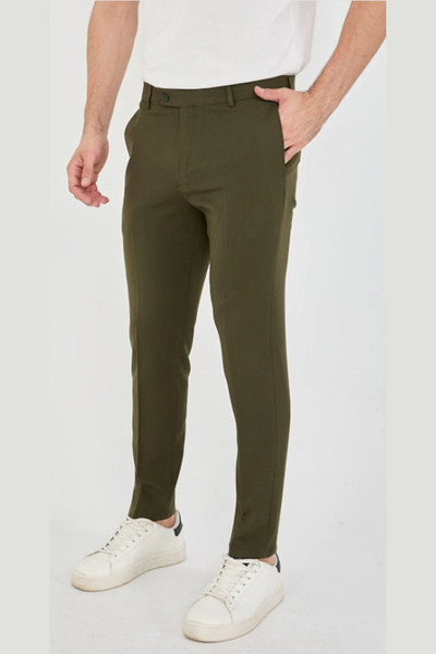 wodelli Men's Flexible Side Pocket Ankle Length Canvas Cut Black Trousers