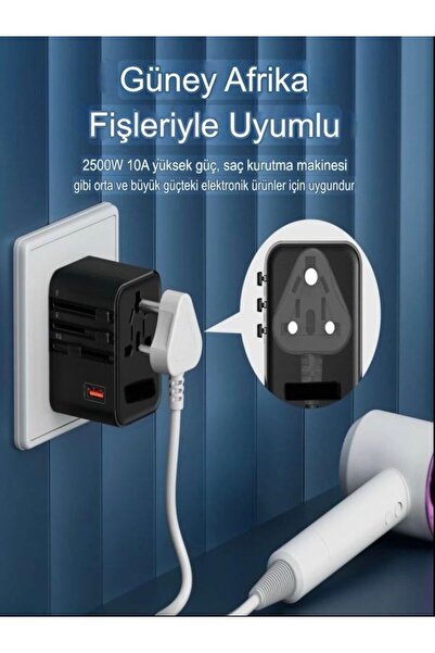 DEANB 200+ÜLKE 25W Global Seyahat Şarj Aleti - 2 Usb-A, 3 Type-C, 1 Ac Priz Adaptörü Çoğaltıcı