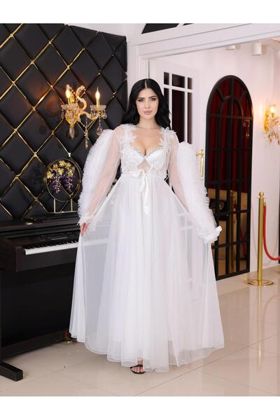 Limas lingerie DANTEL VE TÜL DETAYLI 2 PARÇALI UZUN SABAHLIK