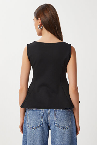 Lovelyİstanbul Sleeveless Peplum Interlock Blouse Lan0058 Black